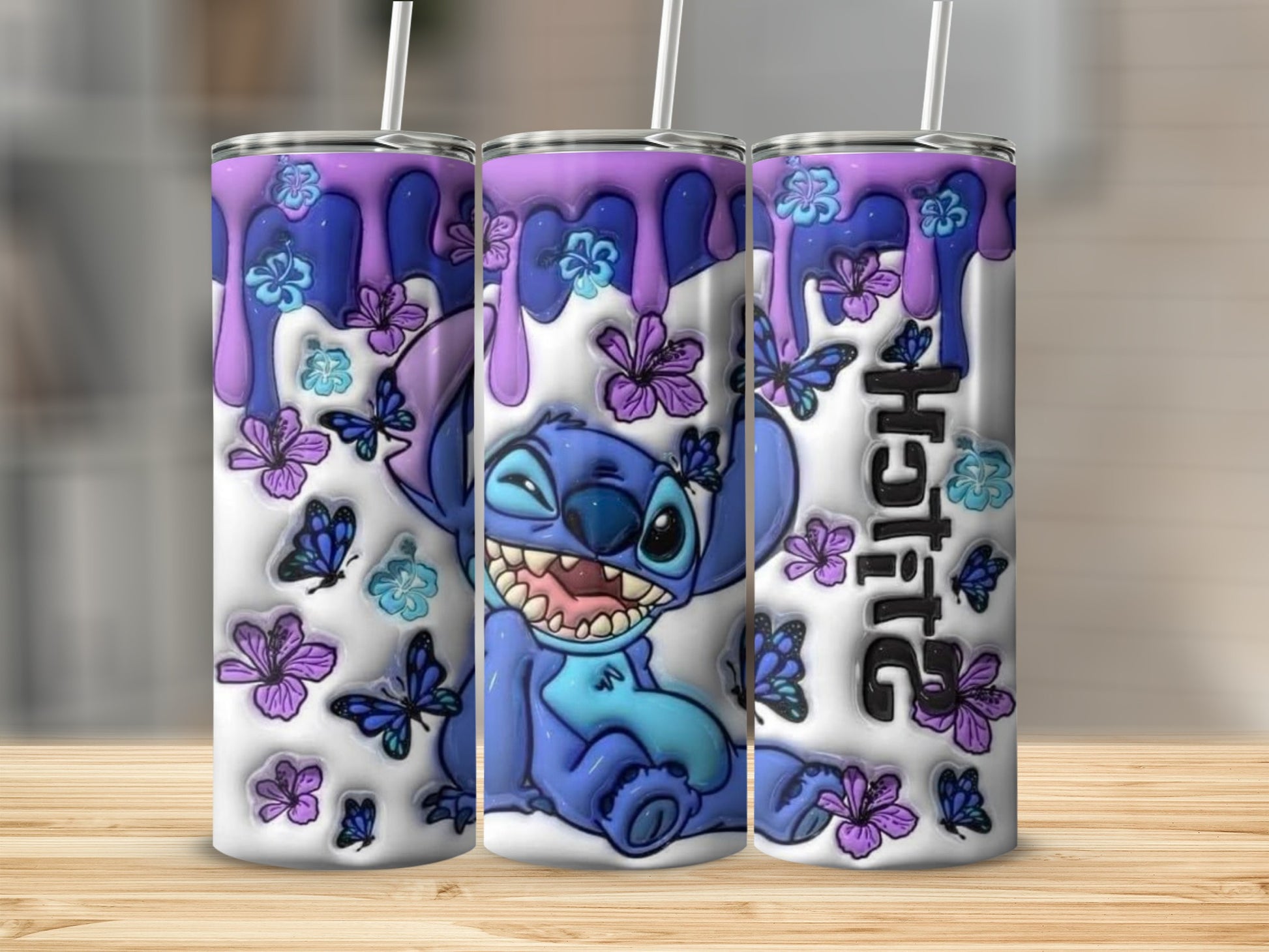 Stitch Character and Butterflies Pattern Tumbler