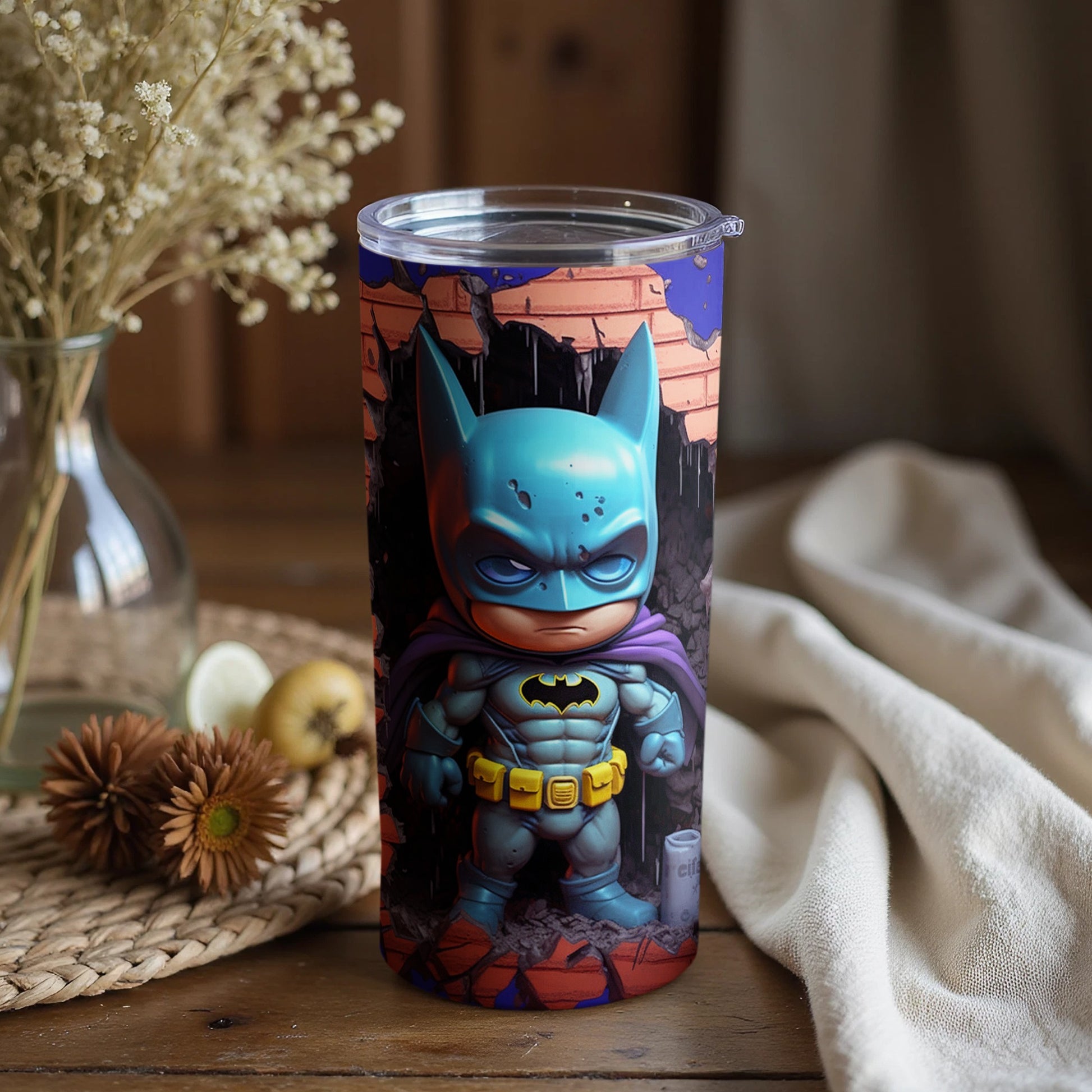 Cute Batman Graphic Tumbler with Lid for Kids and Adults