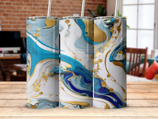 Blue White Gold Fluid Abstract Art Swirl Tumbler product type