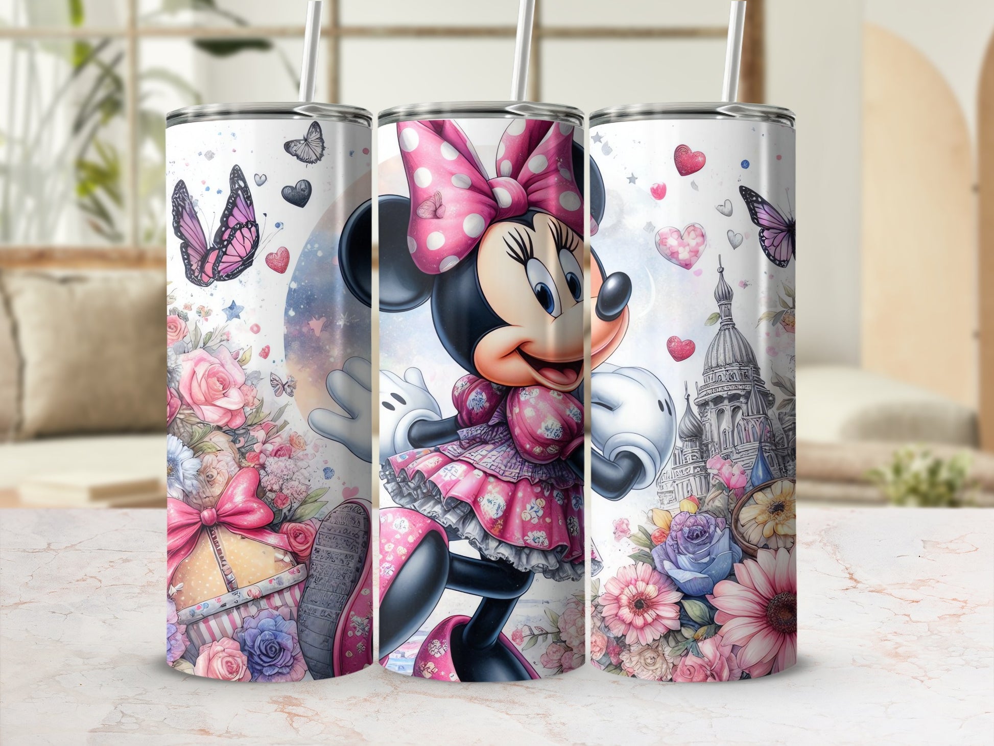 Whimsical Minnie Mouse Tumbler with Floral Accents
