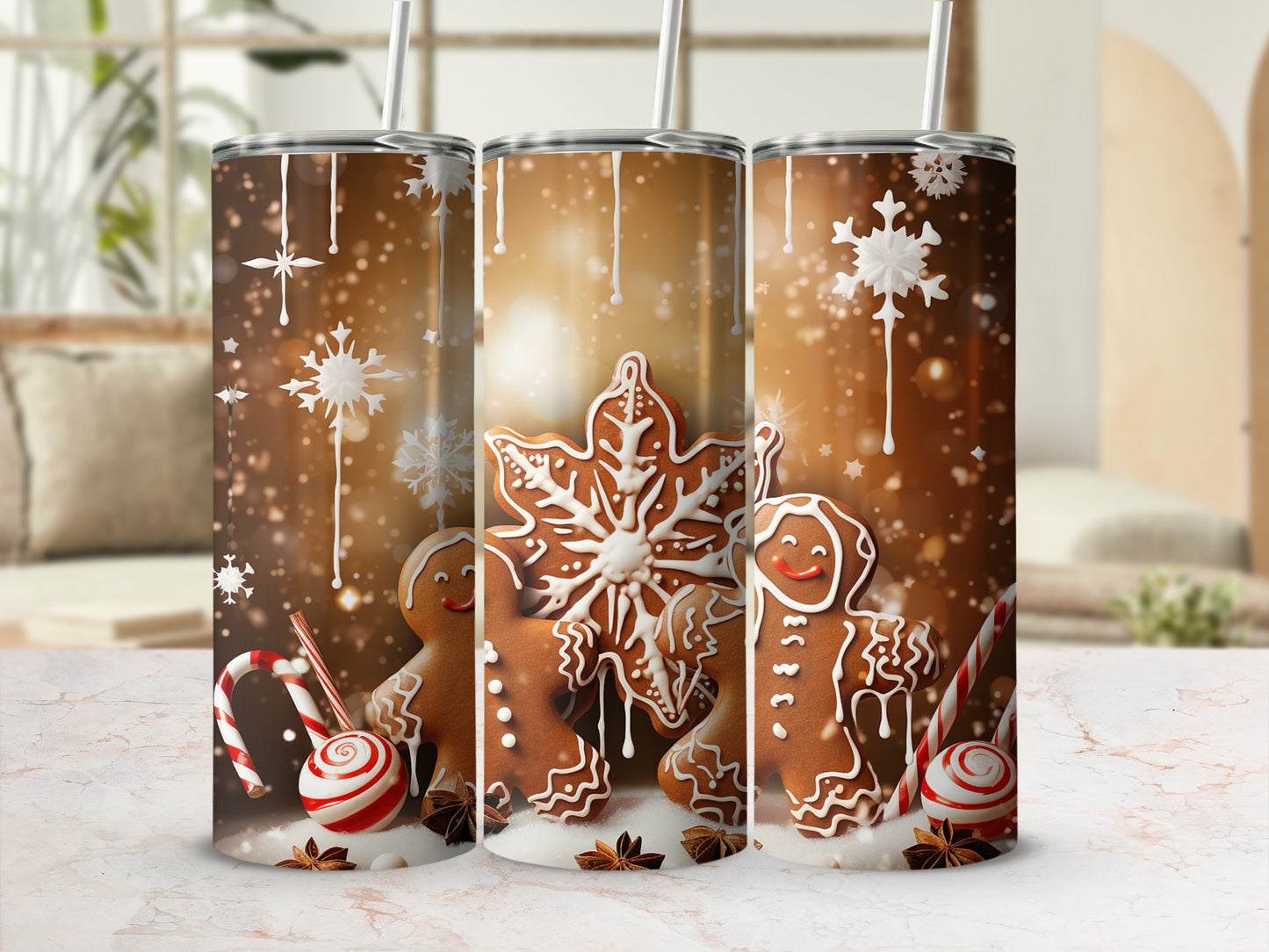 Festive Gingerbread and Candy Cane Design Tumbler