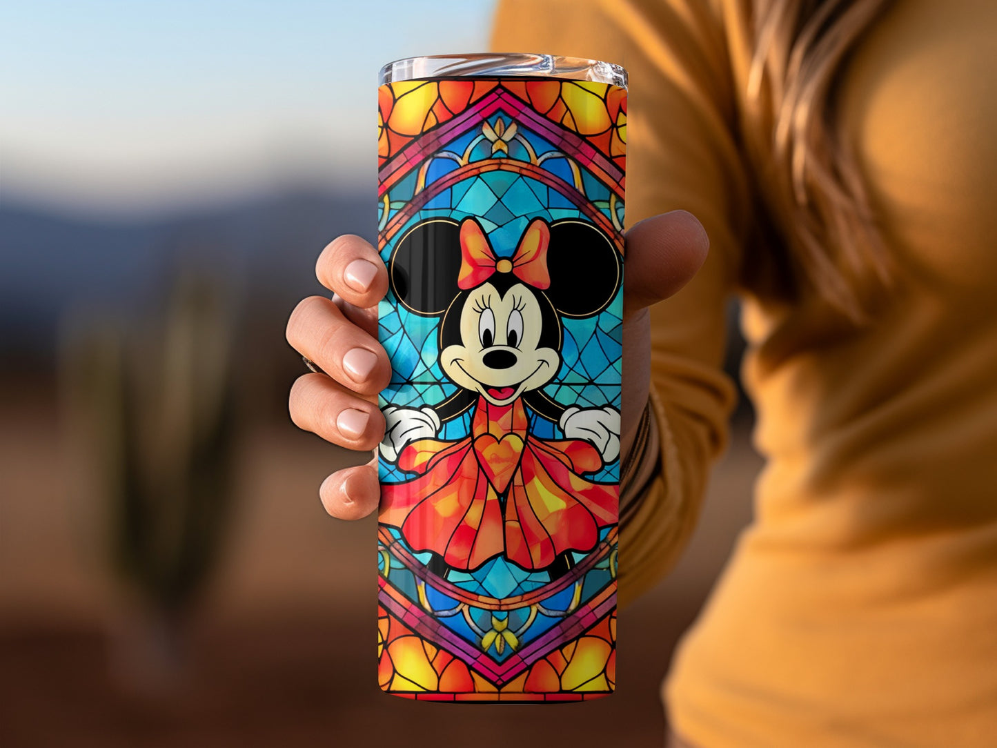 Colorful Stained Glass Minnie Mouse Tumbler Cup