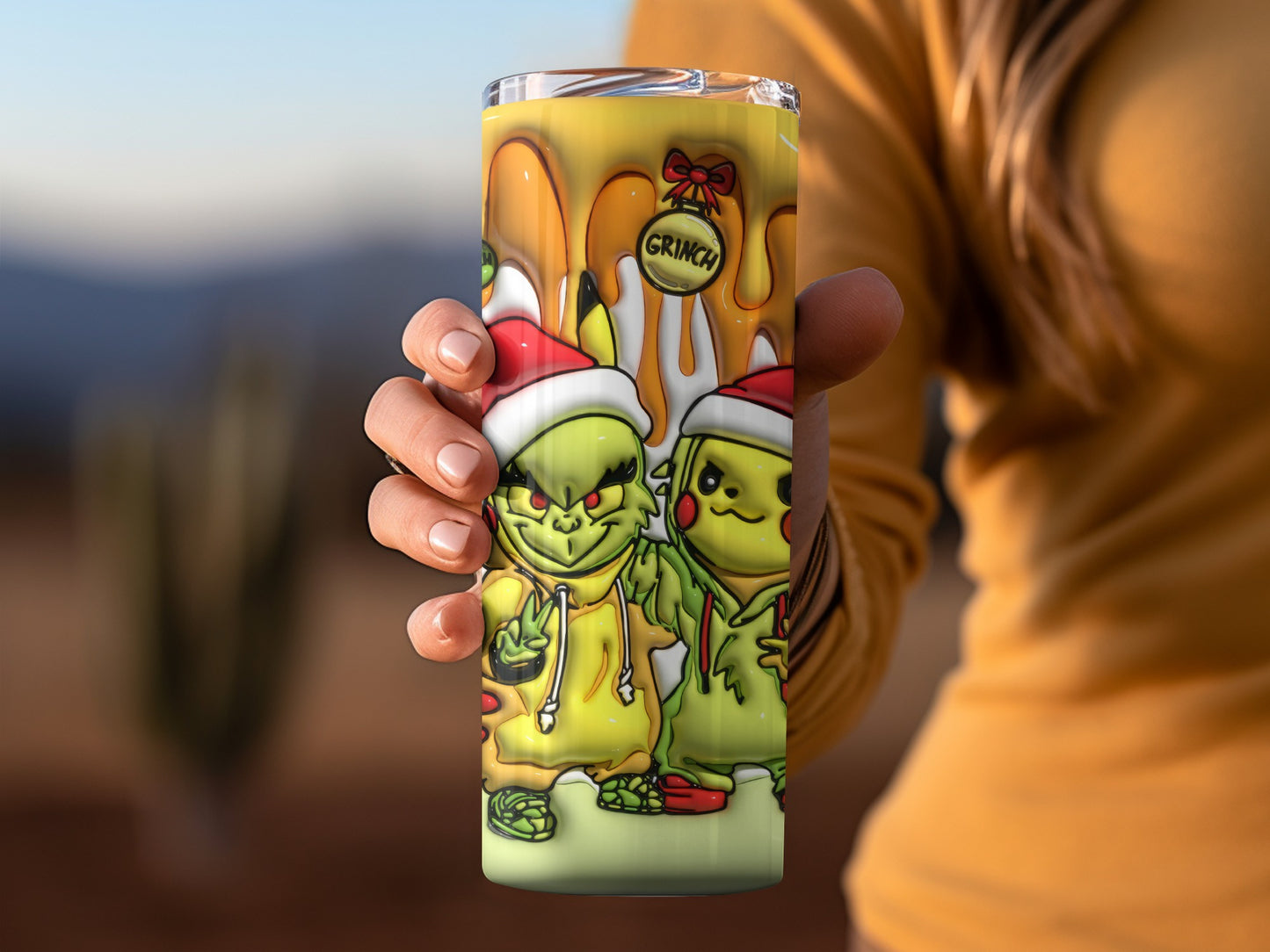 Christmas Grinch and Pikachu Holiday Themed Art Cup