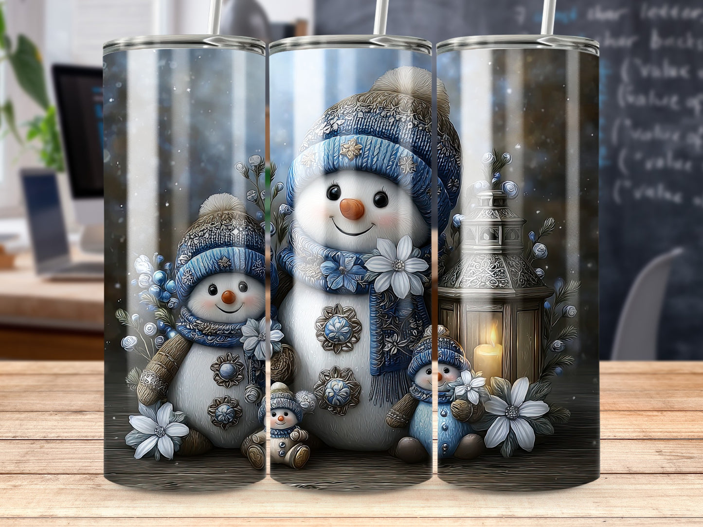 Cozy Snowman Family Winter Theme Beverage Tumbler