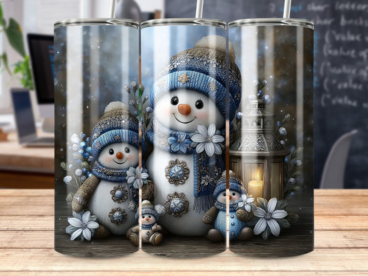 Cozy Snowman Family Winter Theme Beverage Tumbler