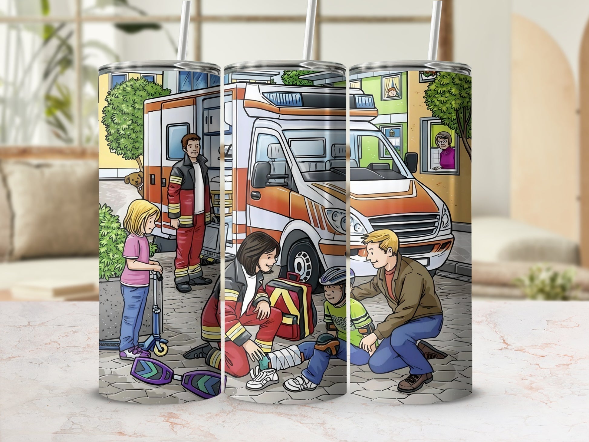 Emergency Response Scene Colorful Illustration Drink Tumbler