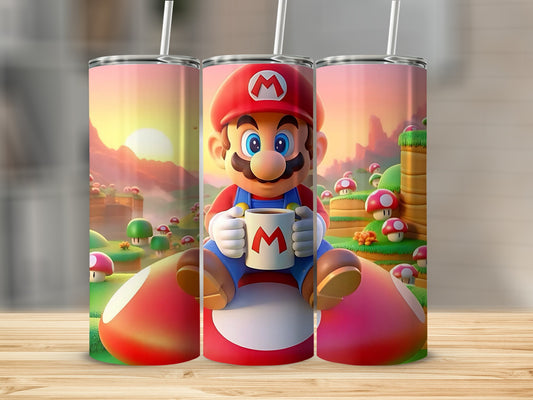 Mario Theme Vibrant Design Tumbler Cup With Lid