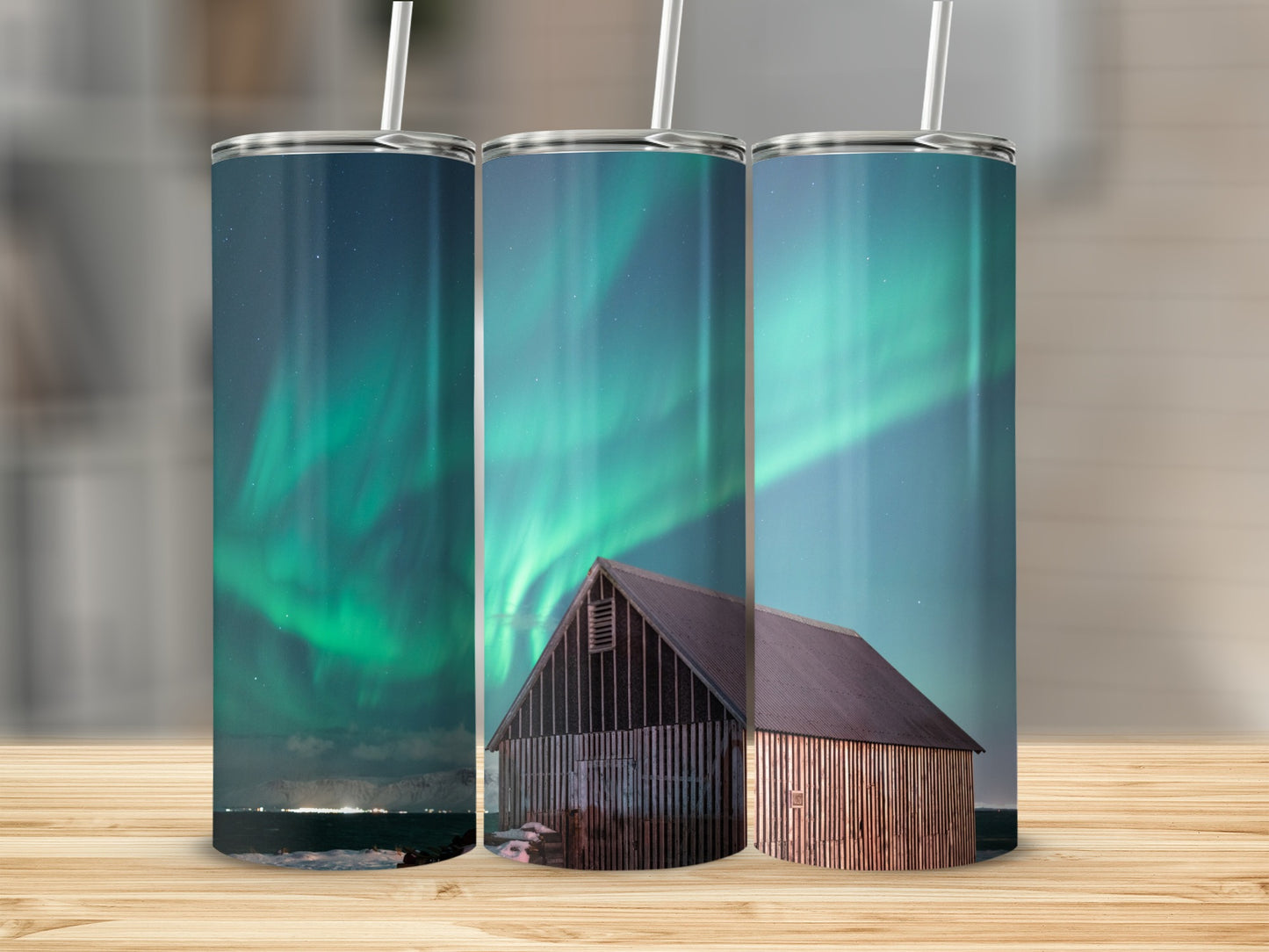 Northern Lights Barn Scene Custom Tumbler Product