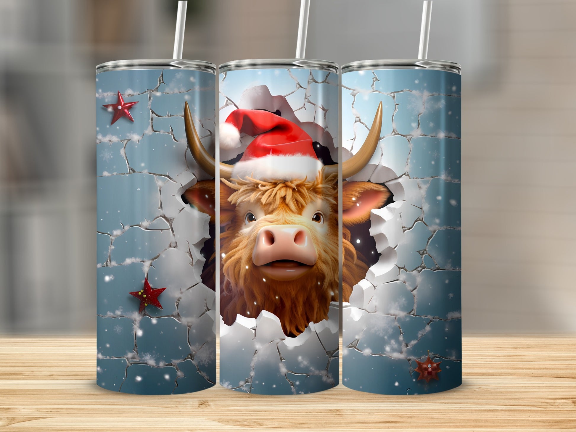 Christmas Themed Highland Cow Santa Tumbler Product