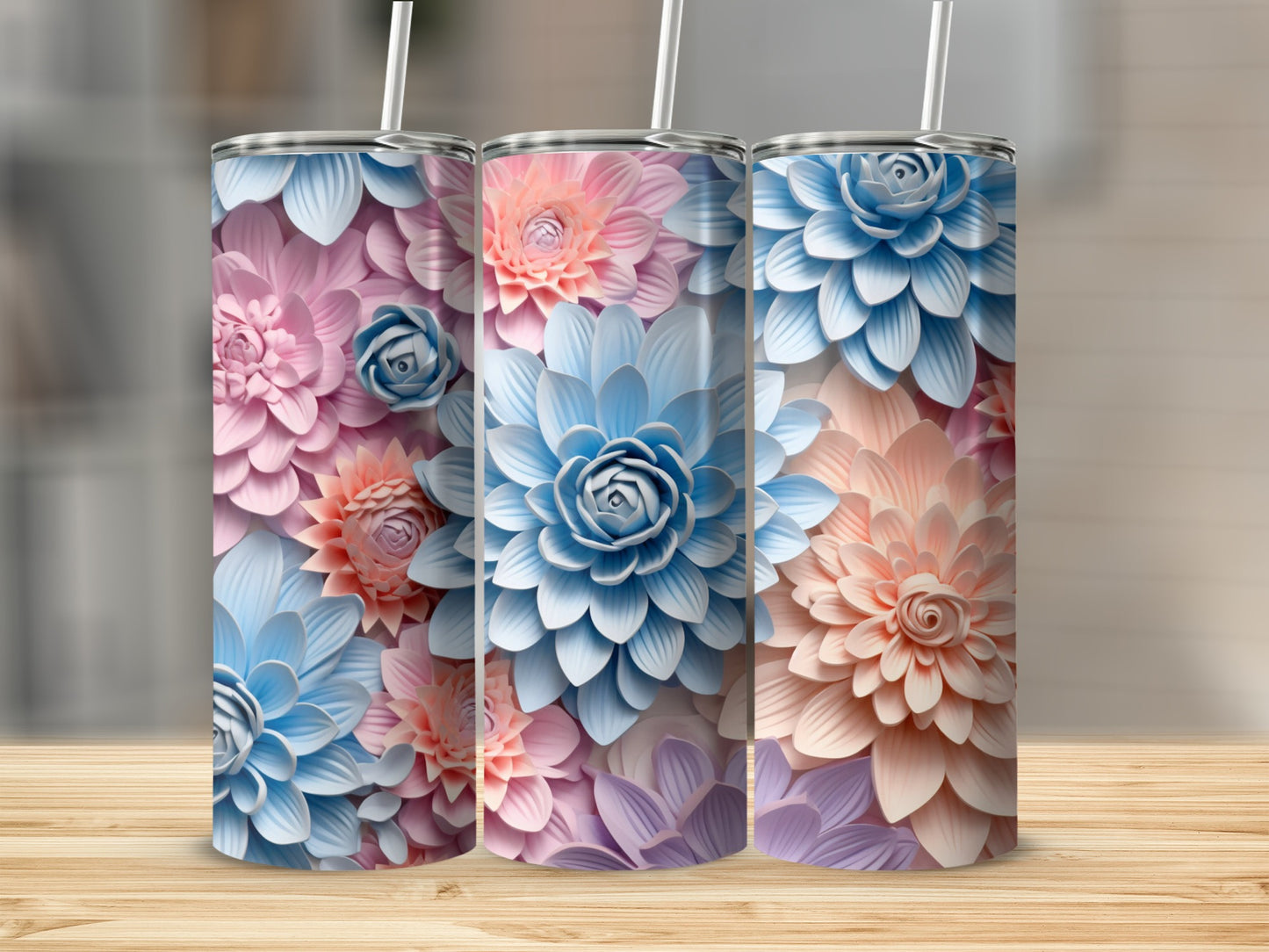 Beautiful Floral Print Stainless Steel Tumbler Cups