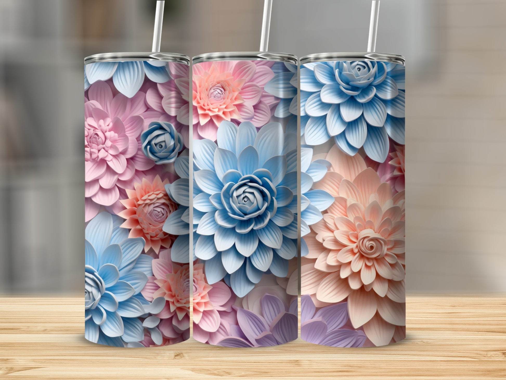 Beautiful Floral Print Stainless Steel Tumbler Cups