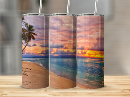 Tropical Beach Sunset Scene Tumbler Collection