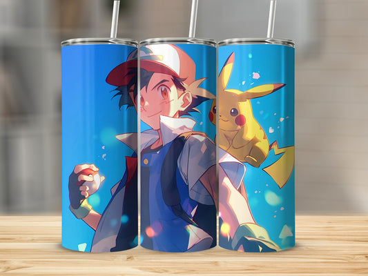 Vibrant Ash and Pikachu Anime Design Insulated Tumbler