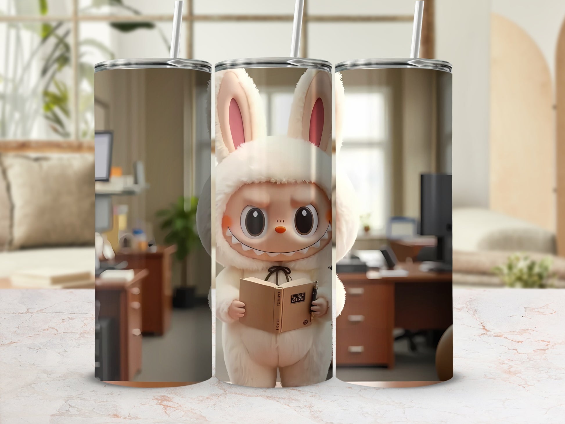Cute Bunny Character in Office Design Tumbler