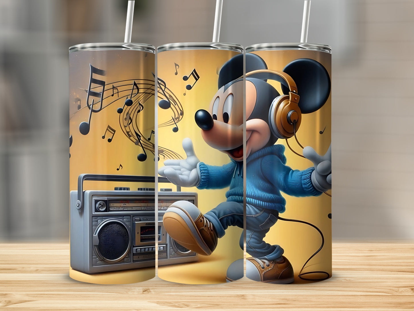 Cute Cartoon Character with Headphones Drink Tumbler