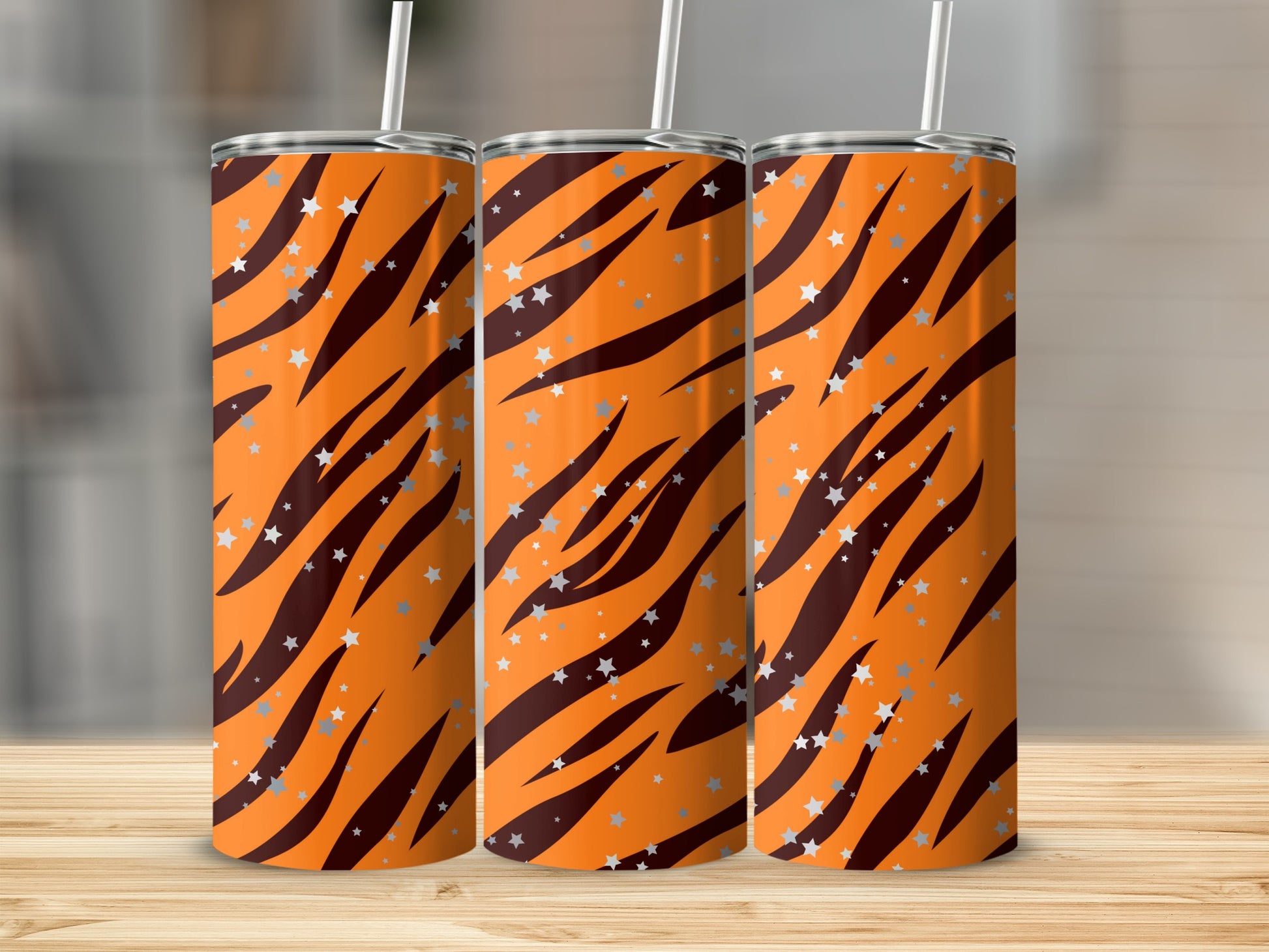 Starry Tiger Stripes Tumbler with Straw Beverage Holder