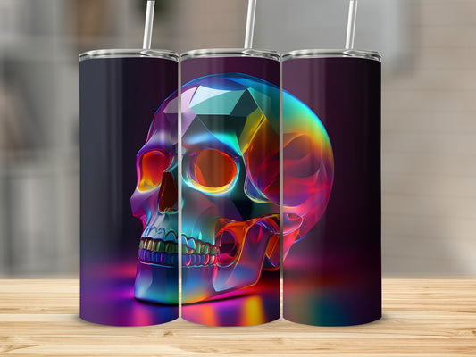 Three tumblers with a colorful, faceted crystal skull design.