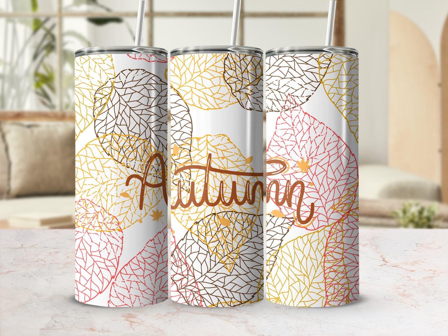 Autumn Leaves Tumbler with Straw Fall Design