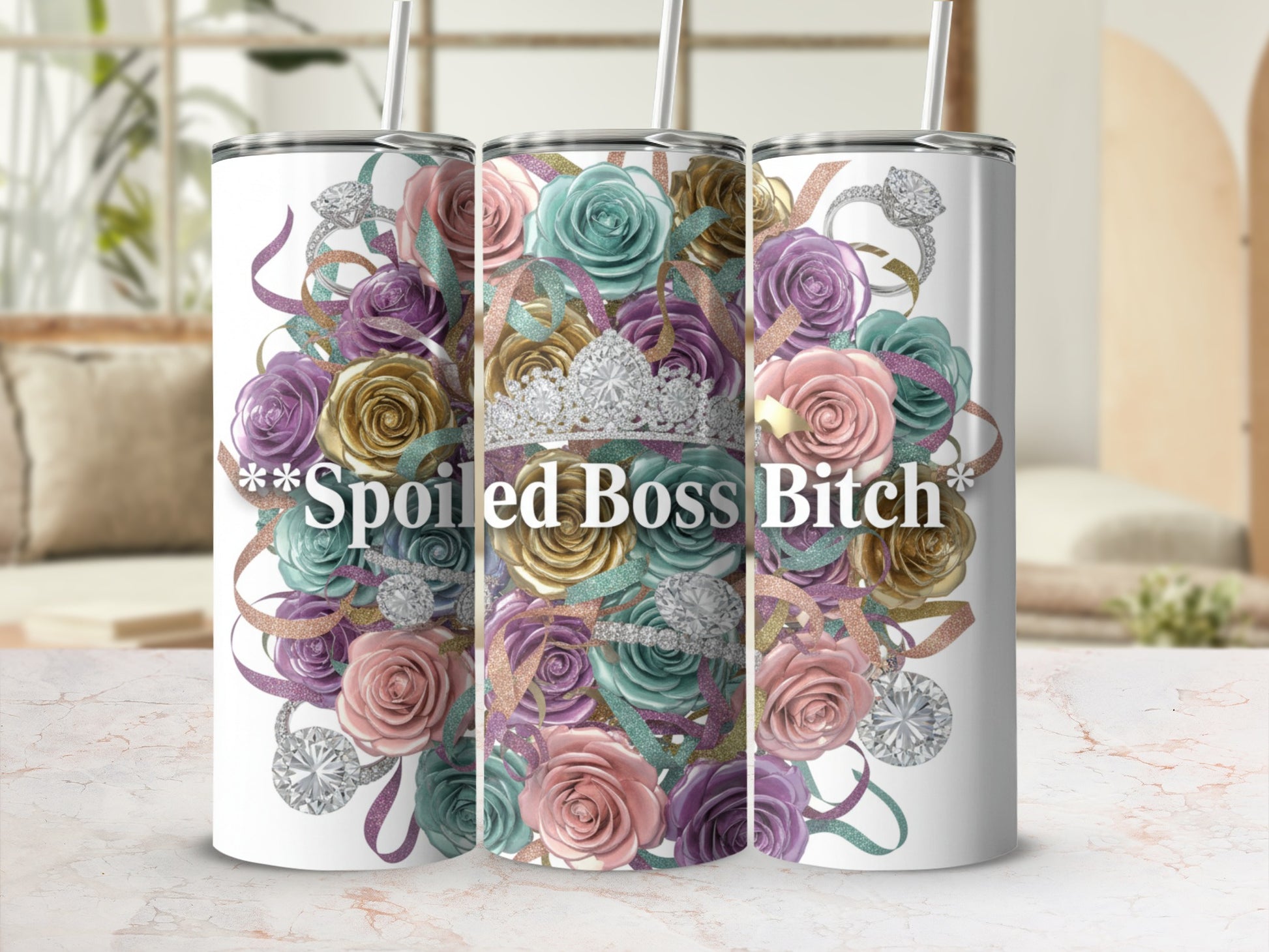 Spoiled Boss Bitch Floral Design Insulated Tumbler