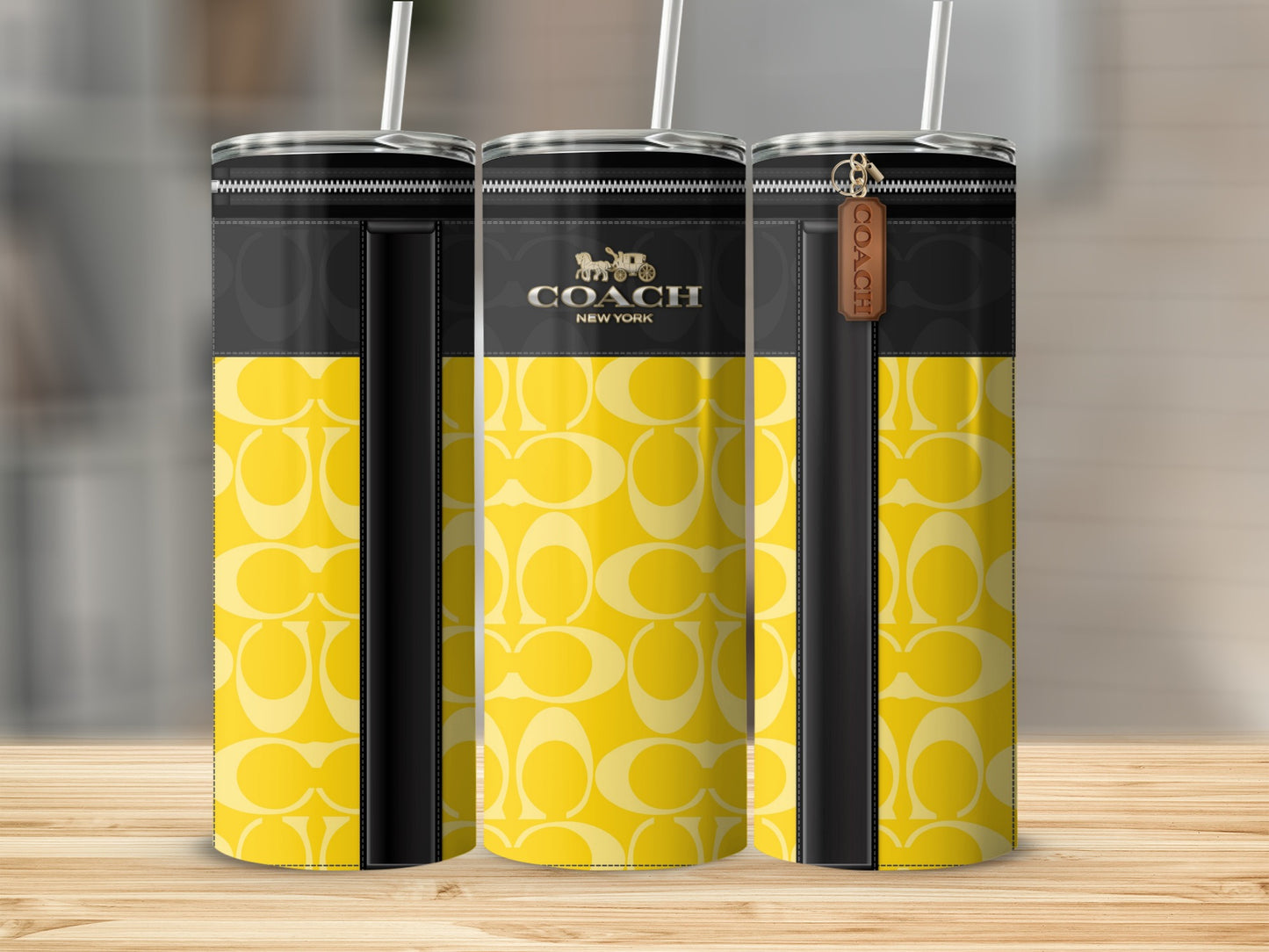 Stylish Yellow and Black Coach Branded Tumbler