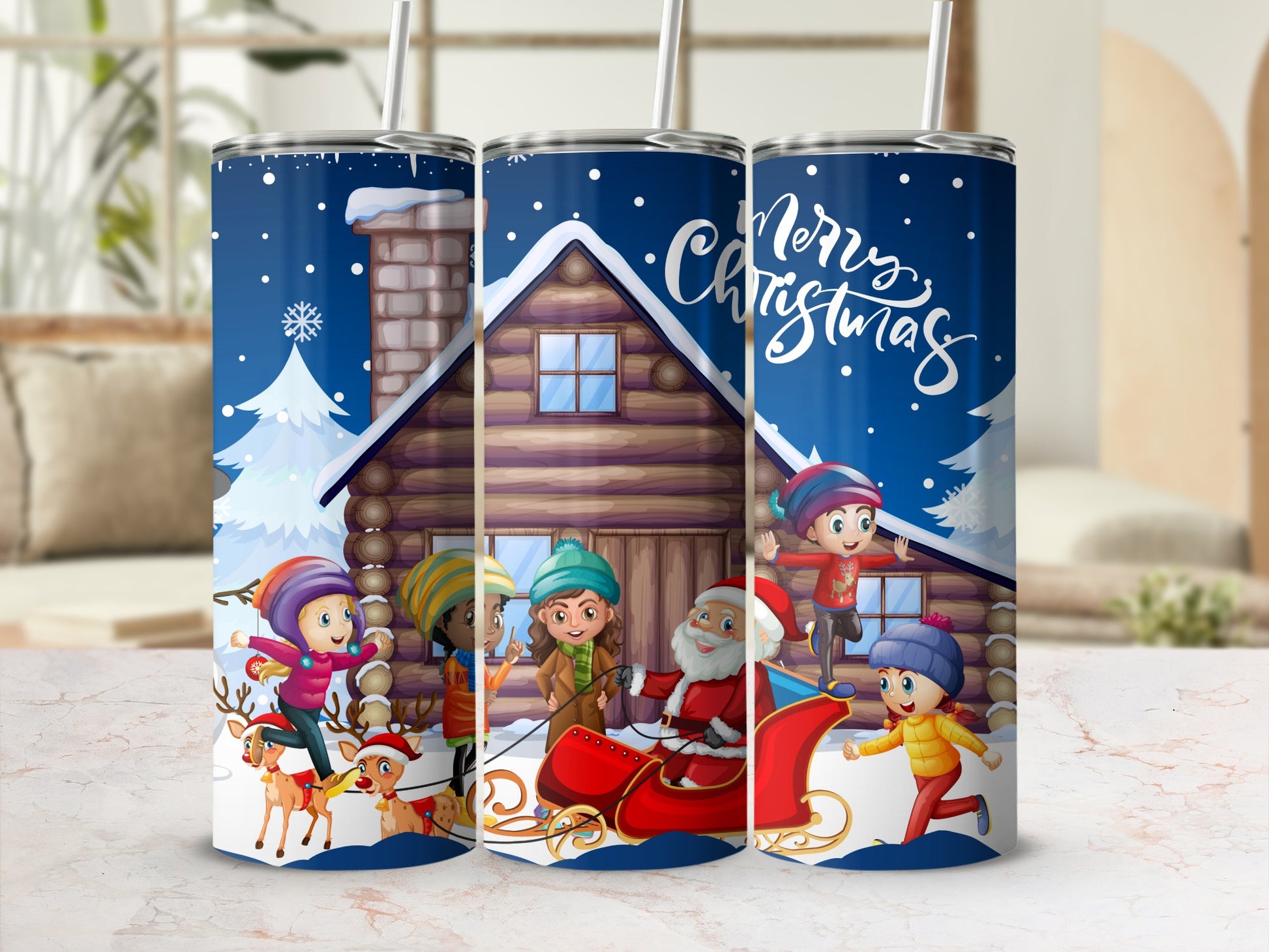 Merry Christmas Santa Claus Cottage Tumbler
