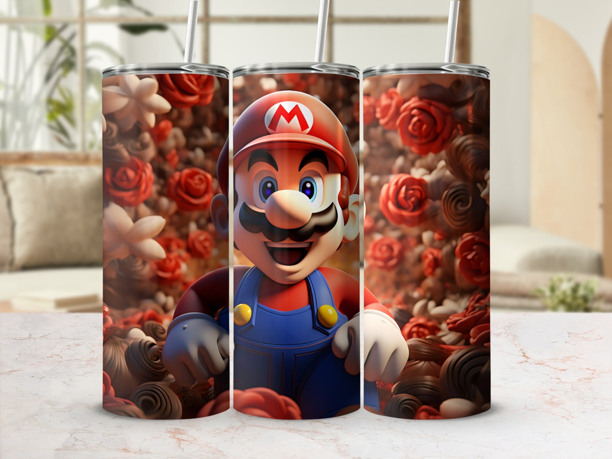 Colorful Cartoon Character with Roses Drinkware