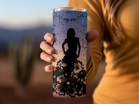 Silhouette Woman with Flowers and Stars Tumbler