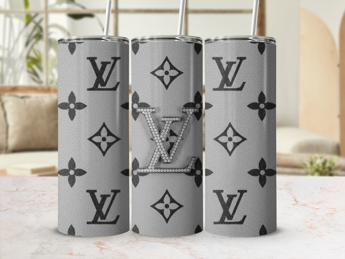 Elegant Patterned Silver Insulated Tumbler Drinkware