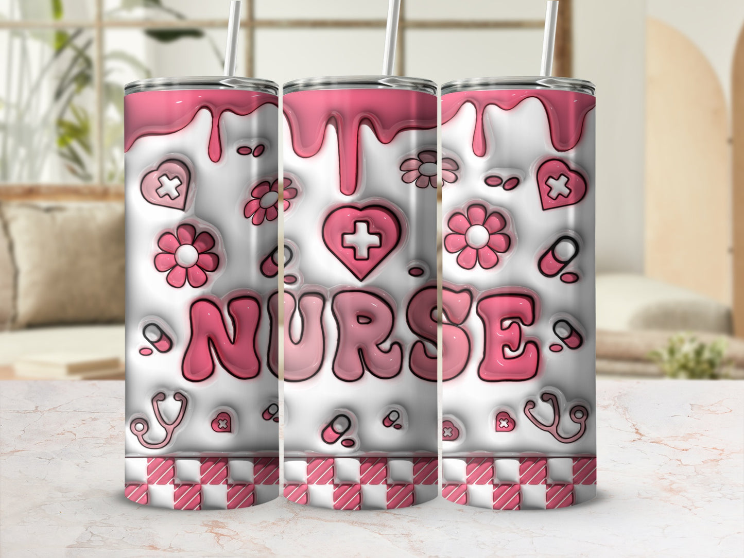 Pink Nurse Medical Design Hearts Stethoscope Tumbler product type