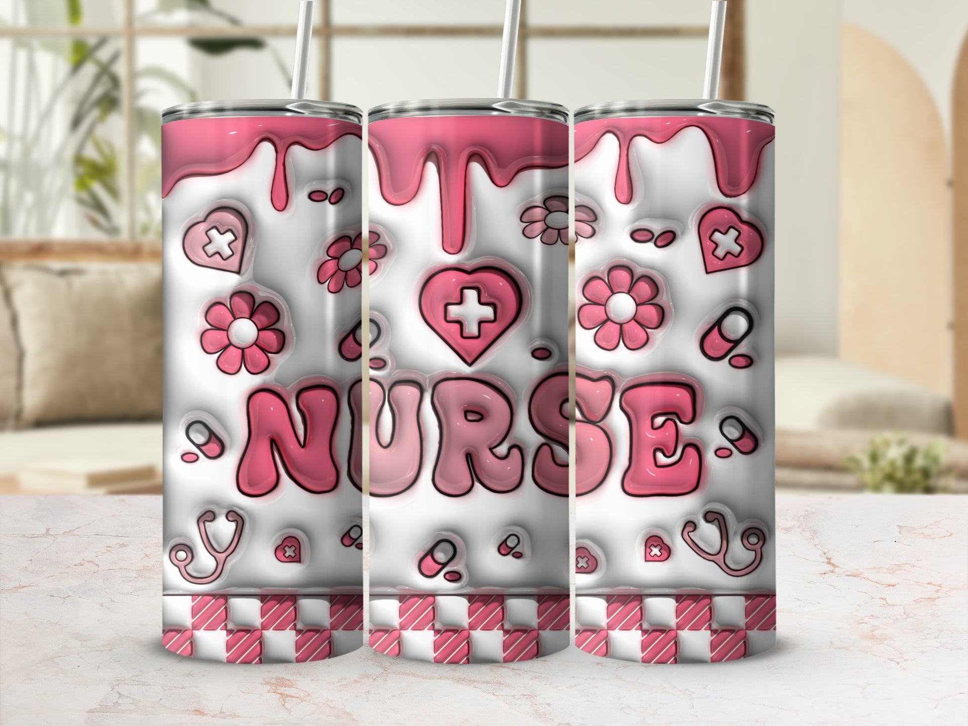 Pink Nurse Medical Design Hearts Stethoscope Tumbler product type