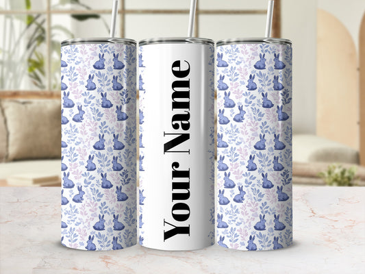 Customizable Blue Bunny Pattern Insulated Tumbler
