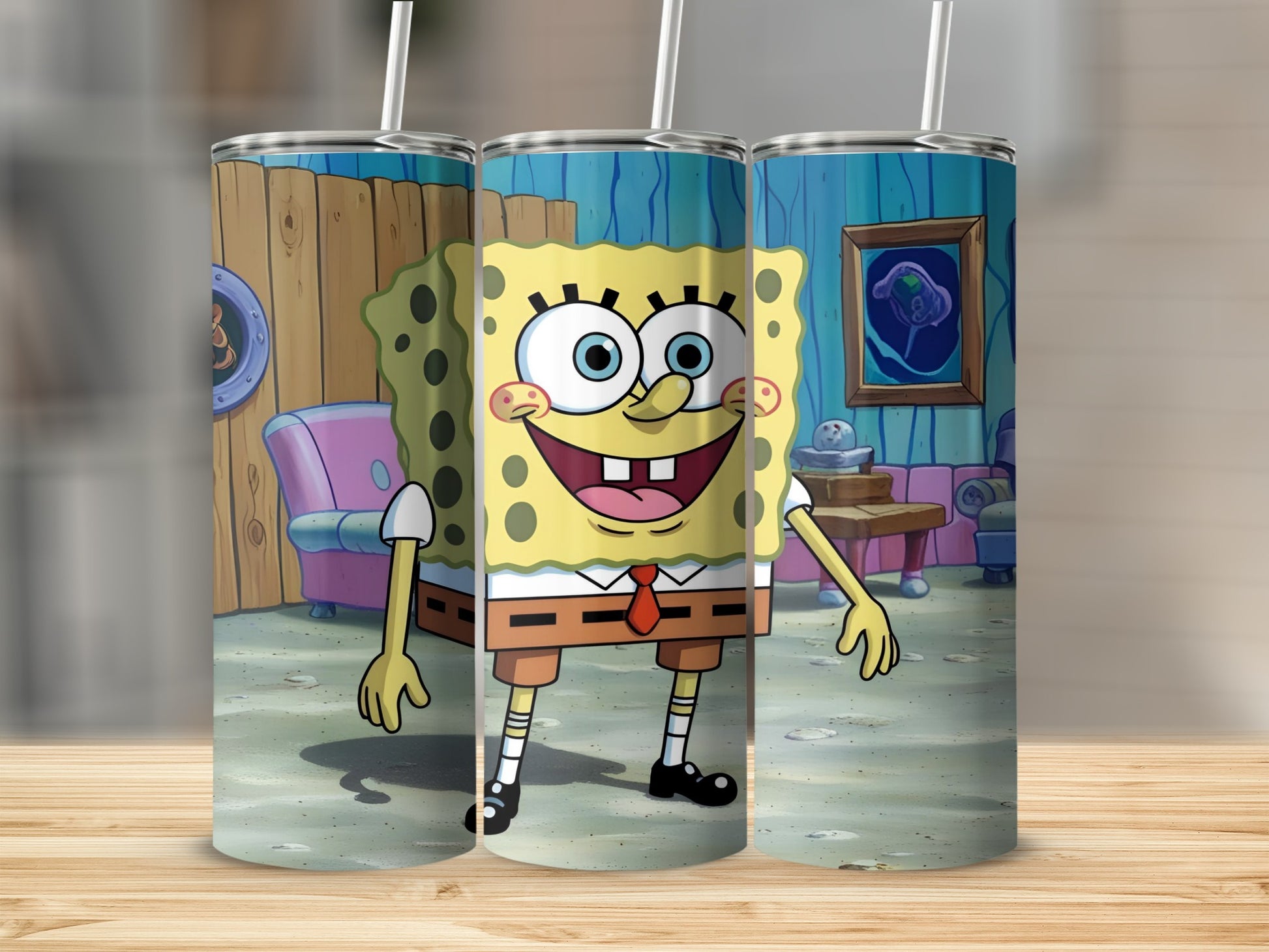 SpongeBob SquarePants standing in his pineapple home.