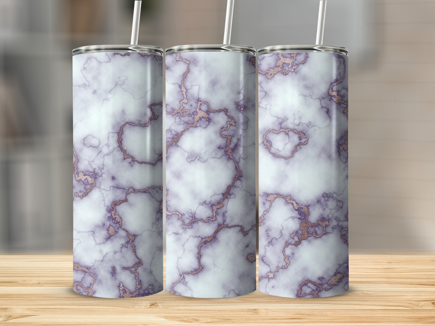 Elegant Purple Marble with Gold Veins Texture Tumblers