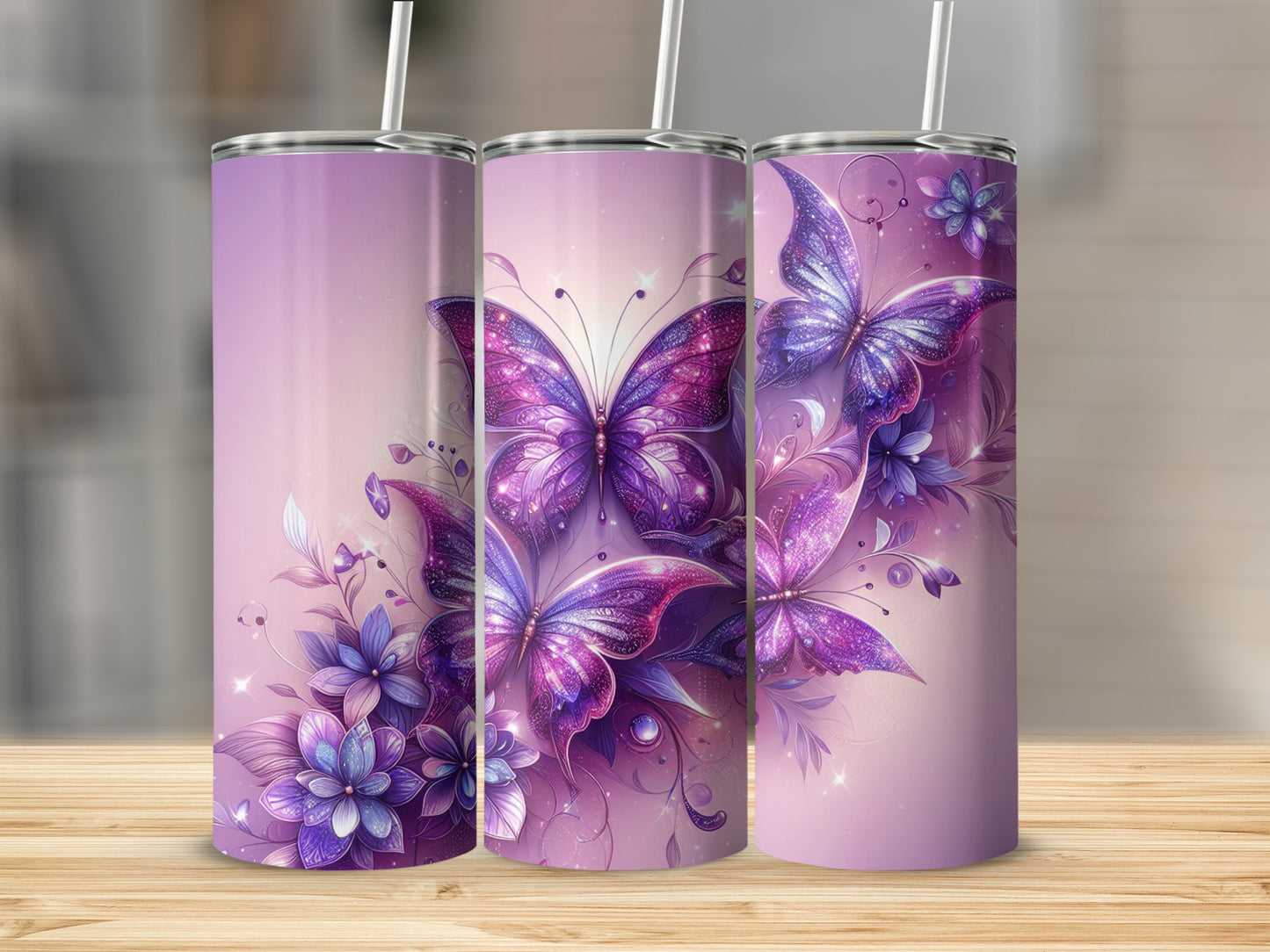 Purple Butterfly and Floral Design Tumbler Product