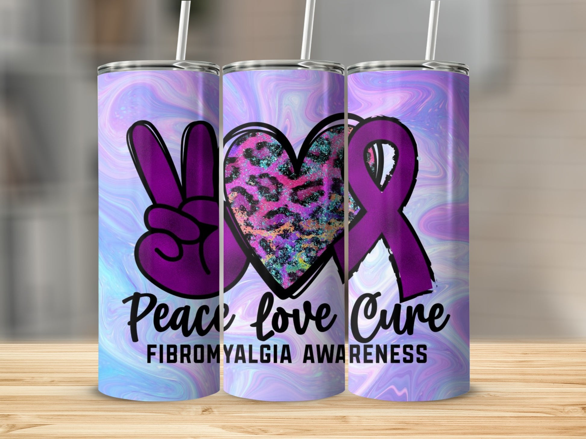 Peace Love Cure Fibromyalgia Awareness Tumbler Product