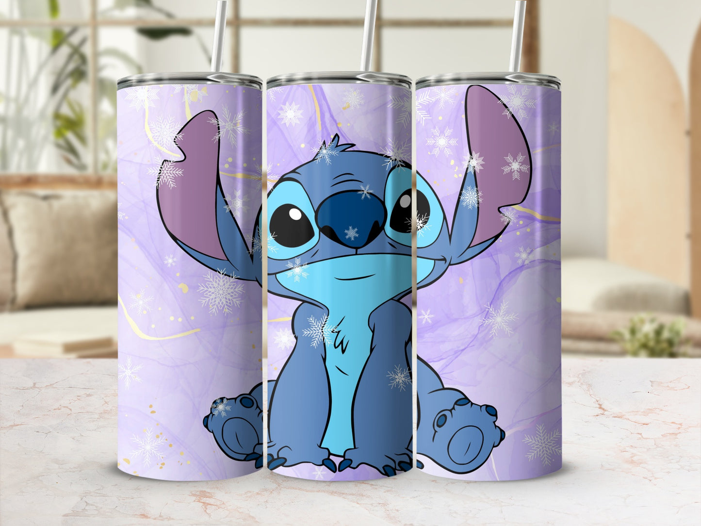 Cute Blue Alien Tumbler with Purple Snowflake Design