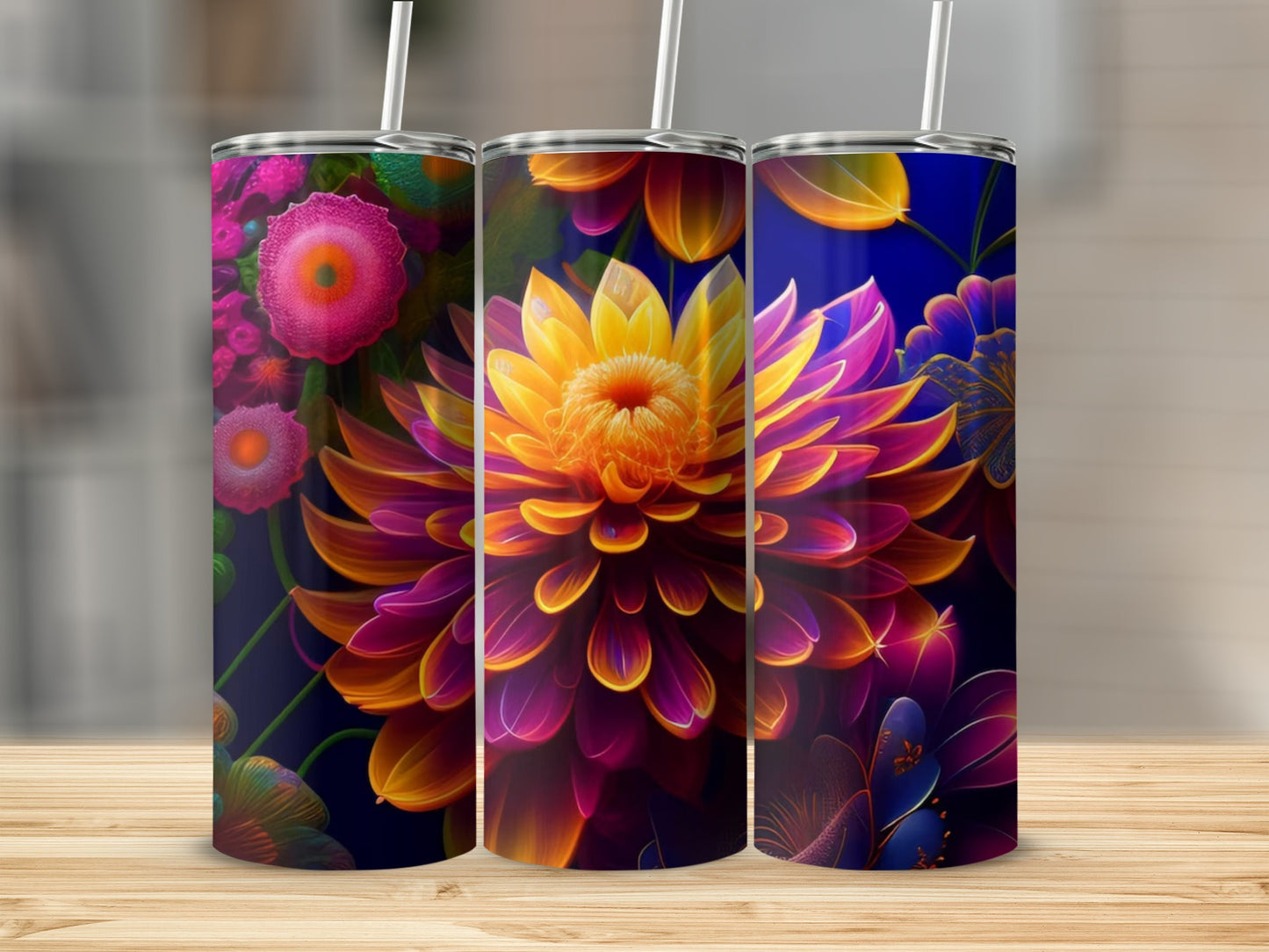 Vibrant Colorful Floral Pattern Insulated Tumbler