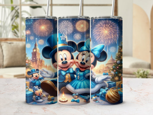 Festive Disney Characters with Fireworks Tumbler