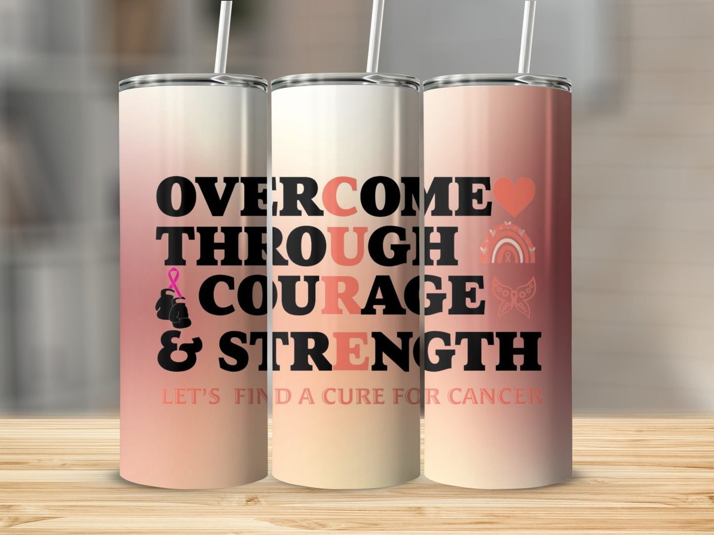 Overcome Through Courage Strength Cancer Awareness Tumbler