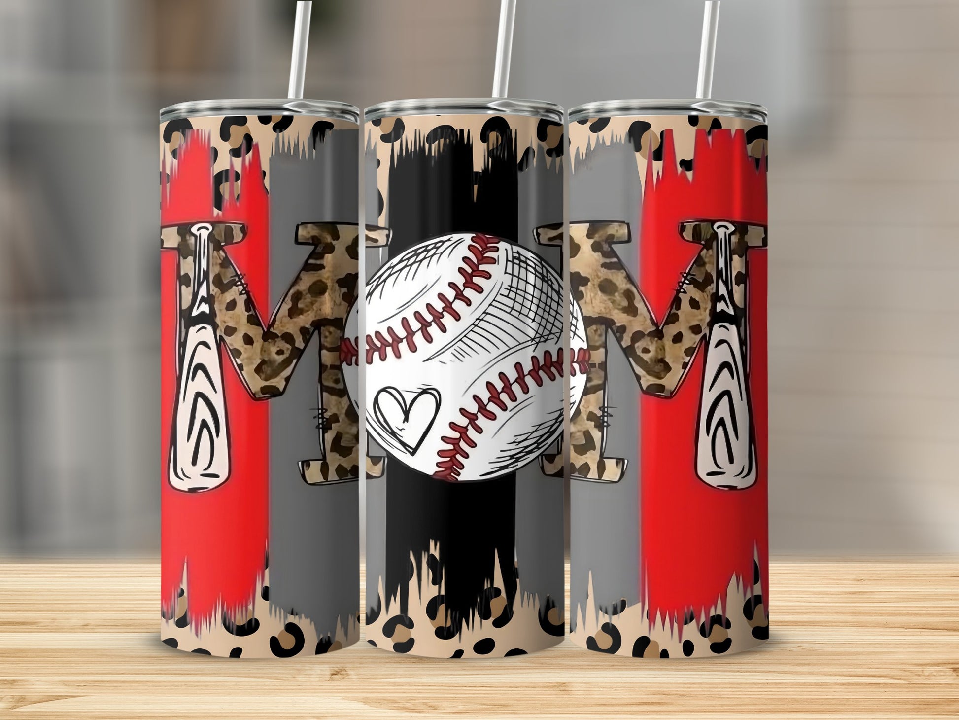 Leopard Print M Baseball Bat Design Travel Tumbler