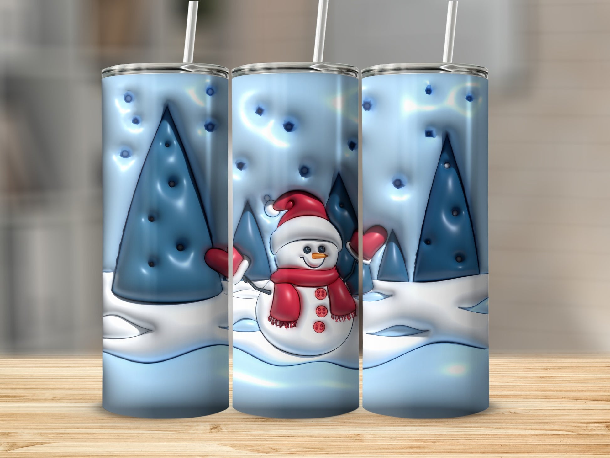 Festive Snowman and Trees Design Tumbler Product