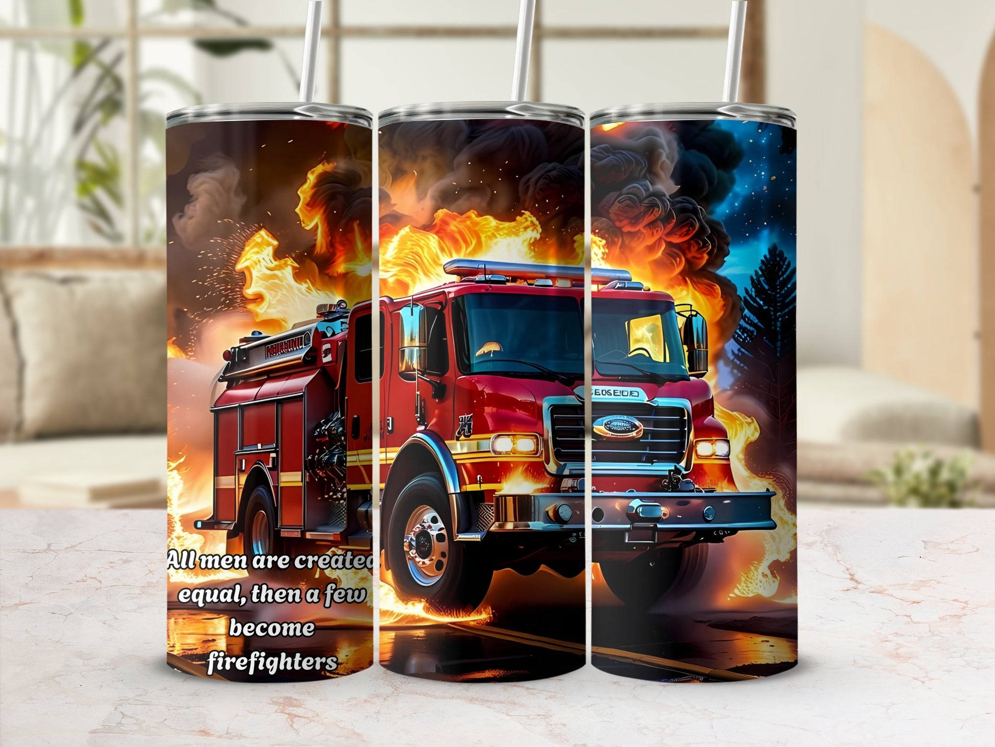 Firefighter Quote and Fire Truck Design Tumbler