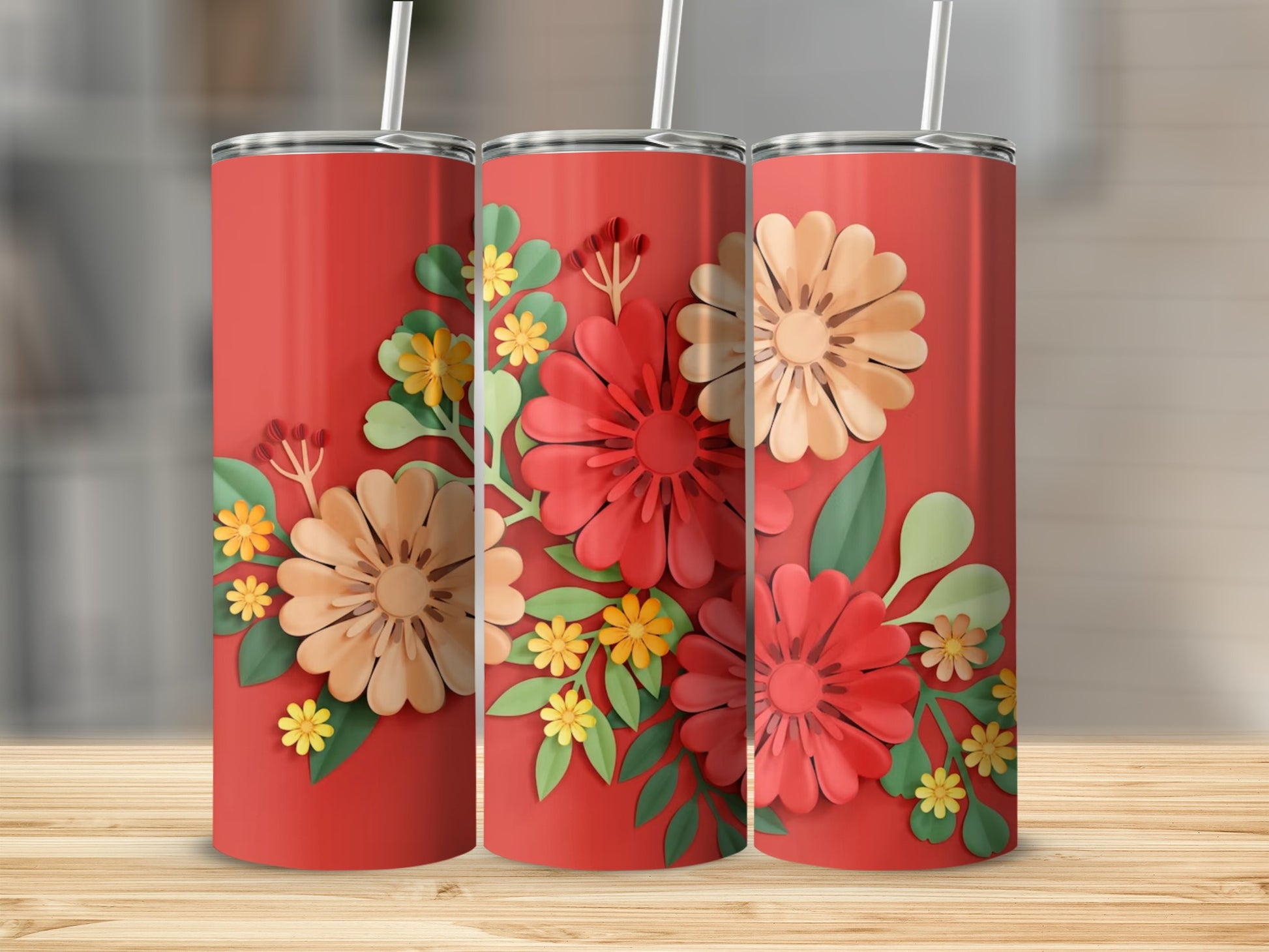 Vibrant Floral Printed Tumbler with Straw Drinkware