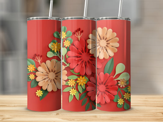 Vibrant Floral Printed Tumbler with Straw Drinkware