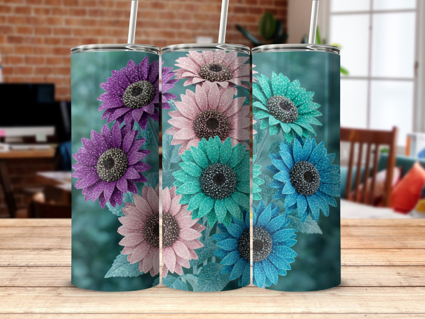 Colorful Sunflower Design Insulated Tumblers Set