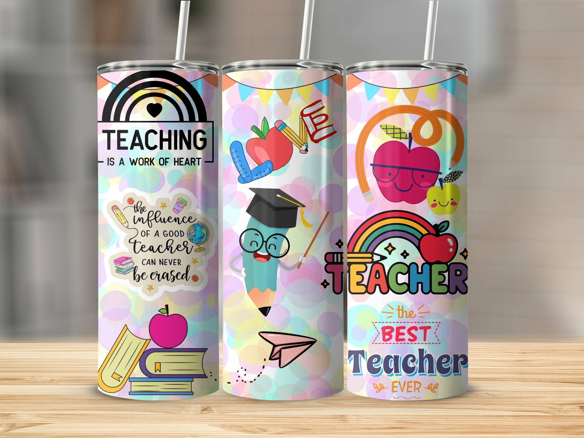Teaching Inspirational Quotes on Colorful Tumblers