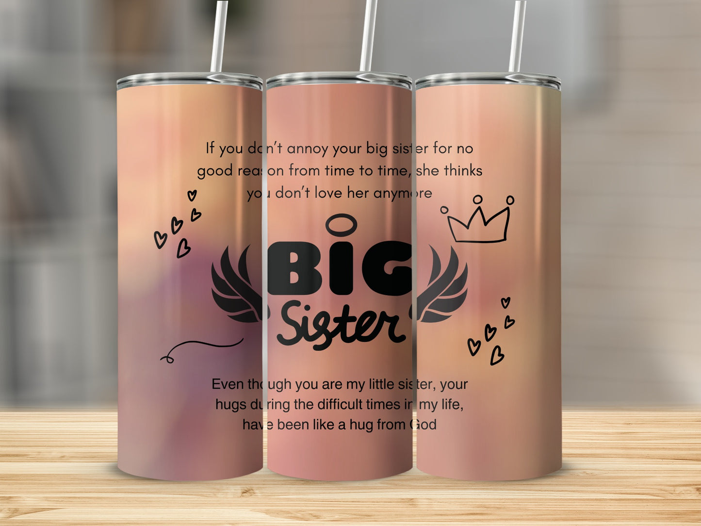 Heartfelt Big Sister Quote Tumbler Gift for Sibling