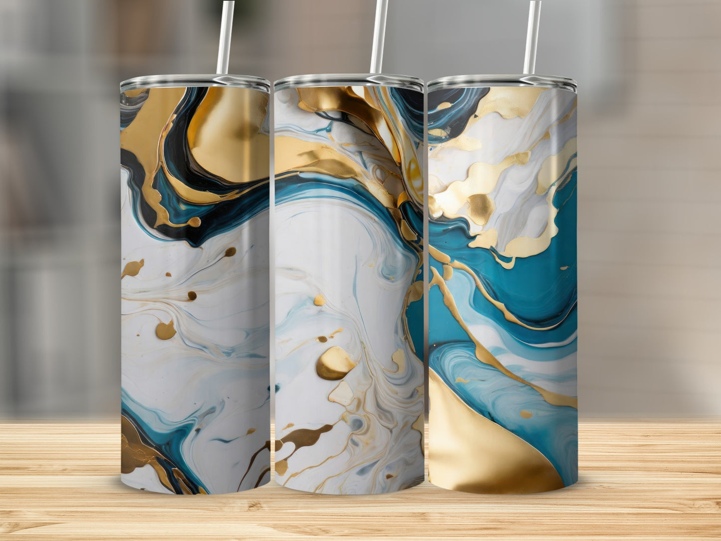 Luxury Gold White Teal Abstract Fluid Tumbler product type