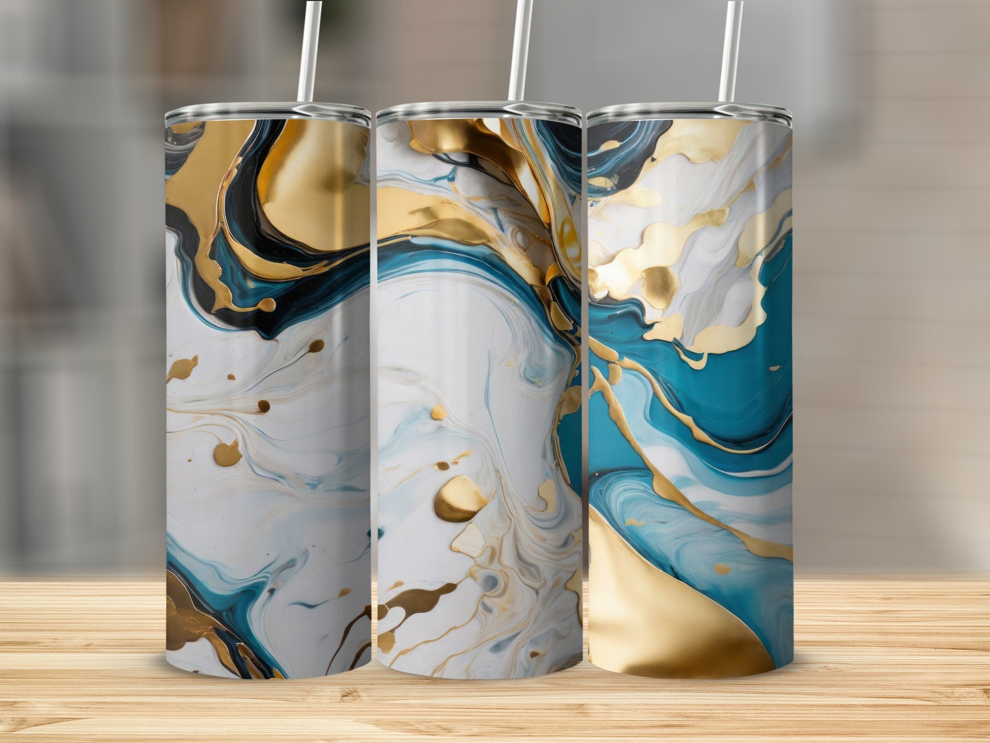 Luxury Gold White Teal Abstract Fluid Tumbler product type