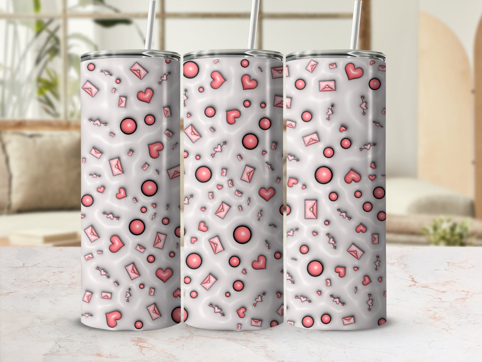 Valentine's Day Heart and Love Icon Pattern Tumbler